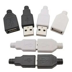 5/10Pcs A Type USB 4 Pin Male Female Plug Socket Connector With Black/White Plastic Cover Type-A DIY Soldering Kits