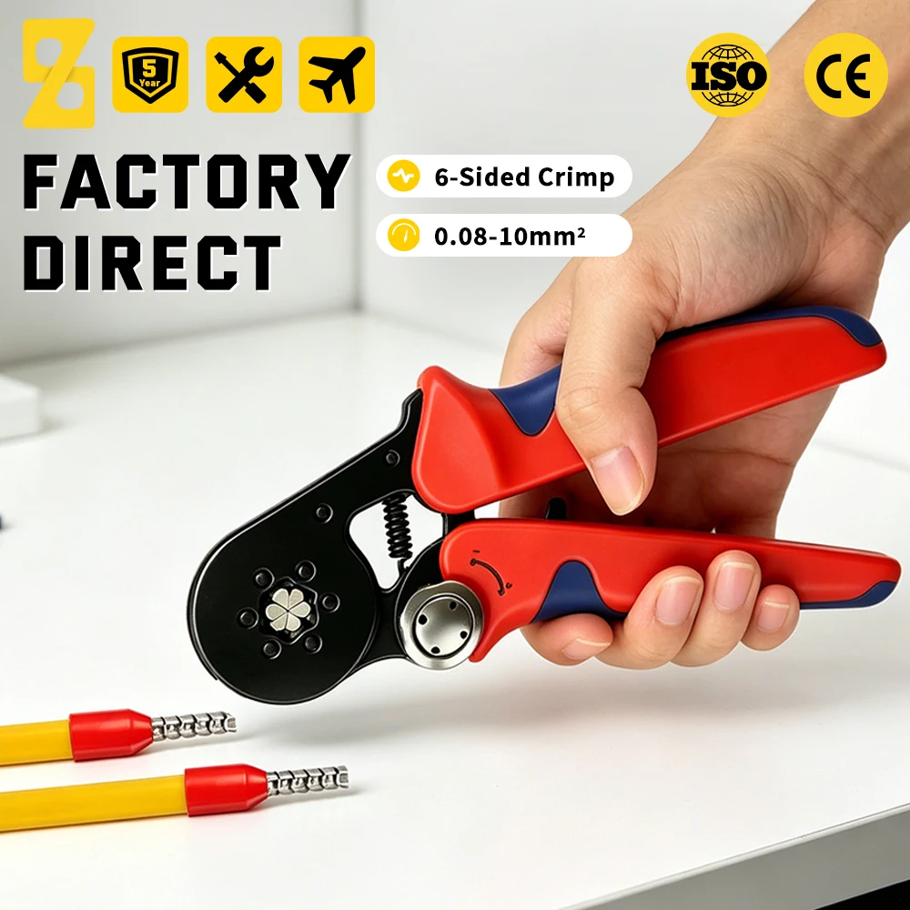 Hexagonal Ratchet Crimping Pliers 0.08-10mm2 VE Ferrule Crimper, Labor Saving Cable Crimp Tool for Electric Wiring