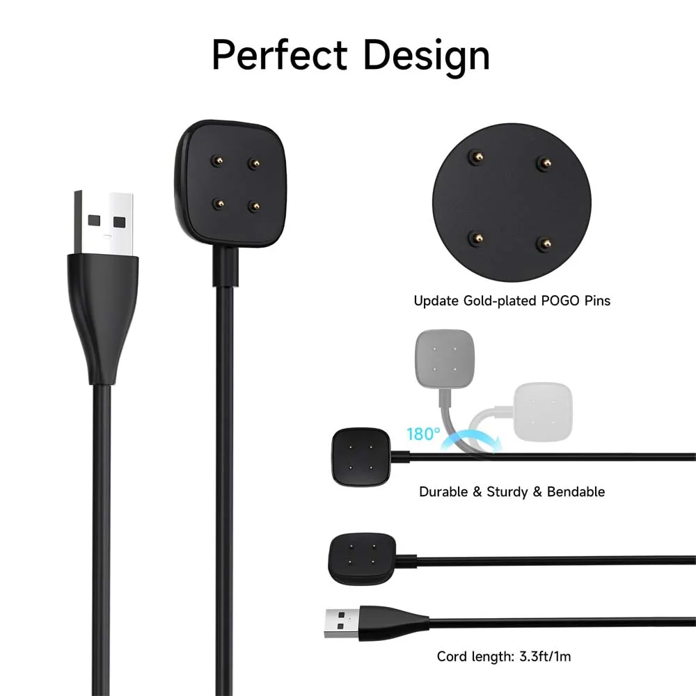 Para fitbit versa4/3 cabo de carregamento de substituição com suporte de doca usb magnético, compatível com fitbit sense2, cabo de carregamento usb
