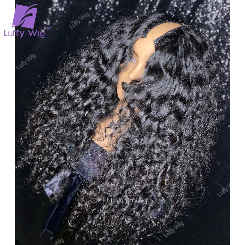 

V Part Human Hair Wig Curly Indian Remy Hair vPart Wigs No Leave Out Glueless 180 Density U Shape Wig For Black Women lUFFY