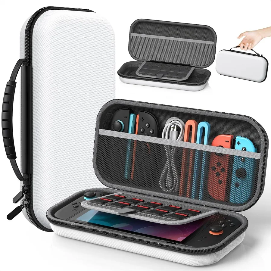 

Тонкий чехол для переноски Switch 2 2025 Switch OLED Hard Shell Портативный чехол с мягкой подкладкой Большая емкость Легкий 10 игровых слотов