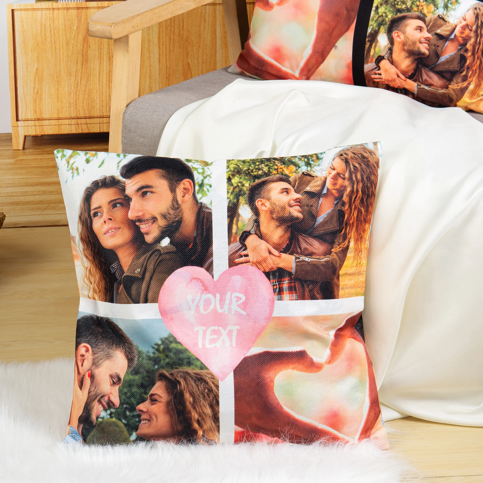 

Personalized Printed Photo Cushion Cover personnalisé Anniversary Photo PillowCase Valentine's Day Gift Pillow Case