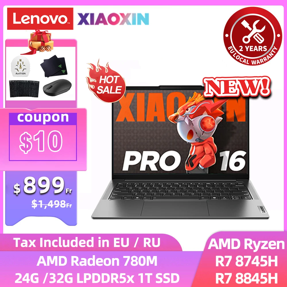 Lenovo Xiaoxin Pro 16 laptop AMD Ryzen 7 8845H/8745H  RAM 24GB/32GB LPDDR5X 1T SSD 16-inch 2.5K 120Hz Screen Notebook PC New