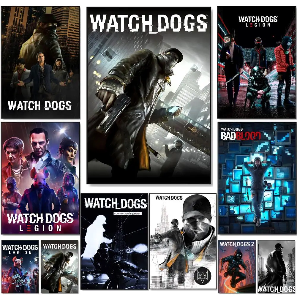 Futuristic Game Watch Dogs Poster Self-adhesive Painting Wall Art Paper Home Decor for Bedroom Living Room Cafe