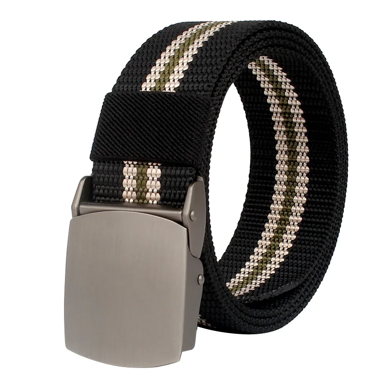 Men Nylon Belt Stripe Canvas Alloy Smooth Buckle Men's Belts Sports Casual Pants Versatile Belts Men Training Tactical Belts