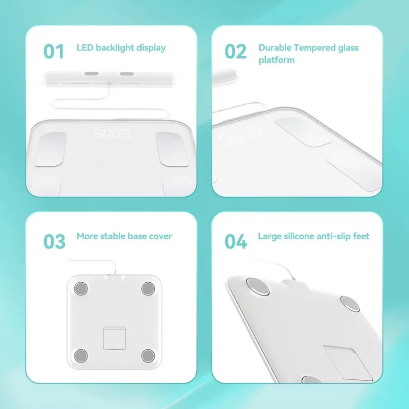 White 8‑Electrode Smart Body Fat Scale Health Analyzer Monitor Compatible With Smartphone Mobile App