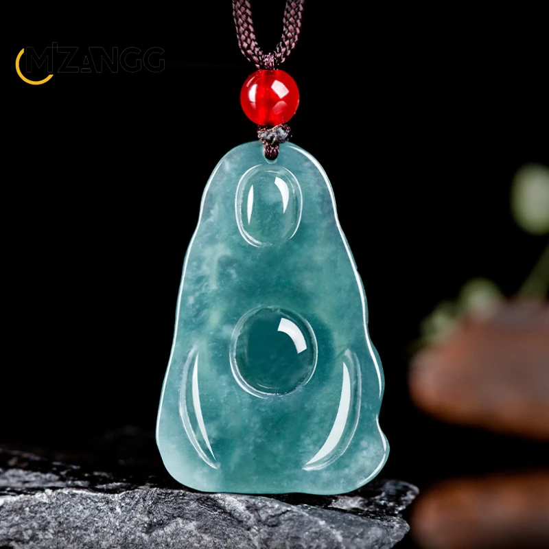 الجاديت الطبيعي السلع المياه الزرقاء مايتريا بوذا الجليد قلادة رائعة أزياء الرجال والنساء محظوظ سحر هدية