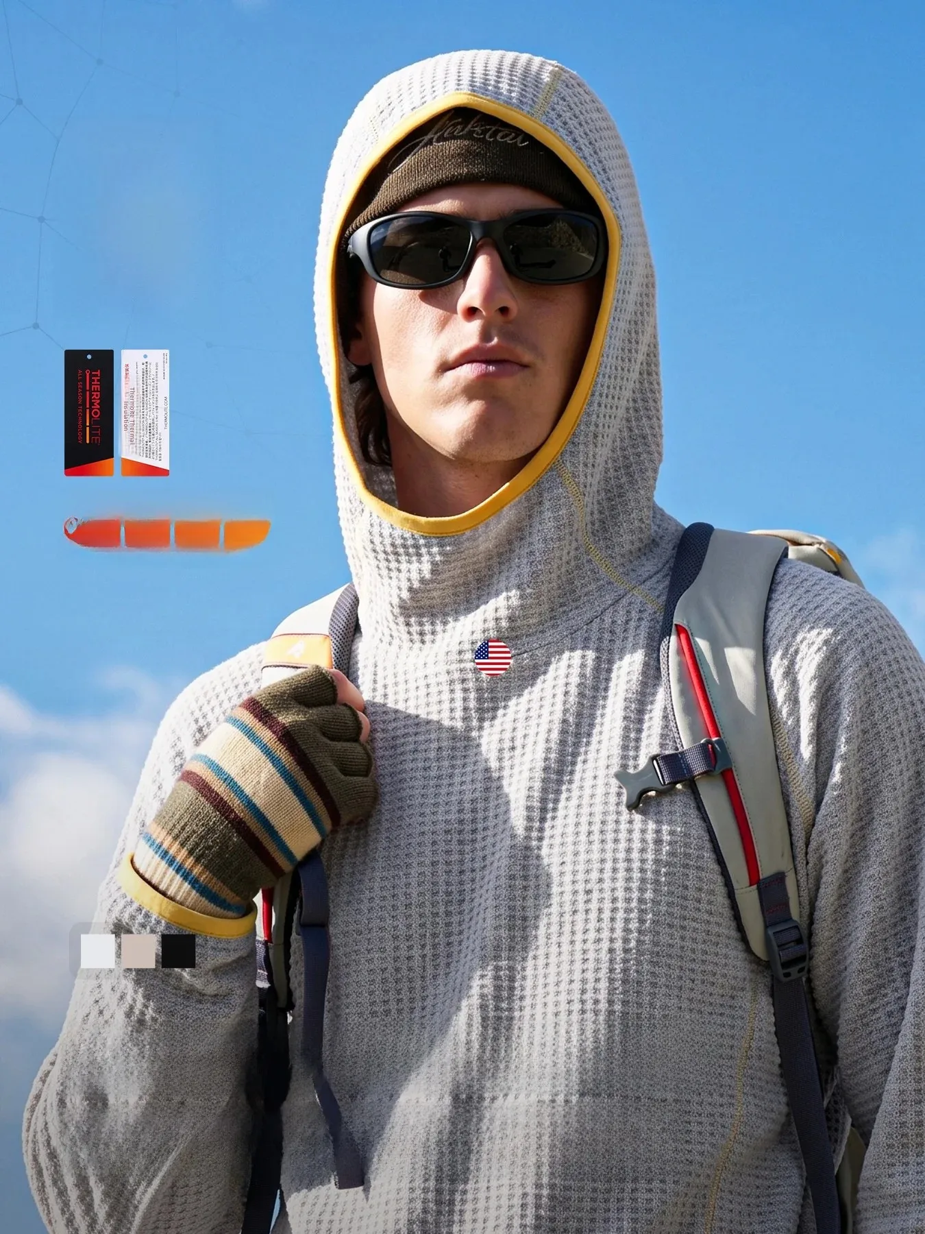 Thermolite Air Fleece Hooded Outdoor Sports Sweatshirt Thin Warm Top for Men And Women Running Breathable Quick Dry Antibacte...