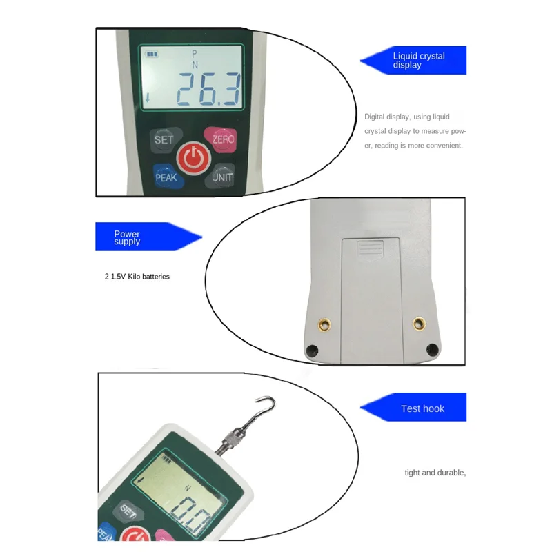 Kleines digitales Push-Pull-Kraftmessgerät, tragbares Dynamometer-Messgerät – 2–500 N, Zugtester, Kilogramm-Zug-Tester