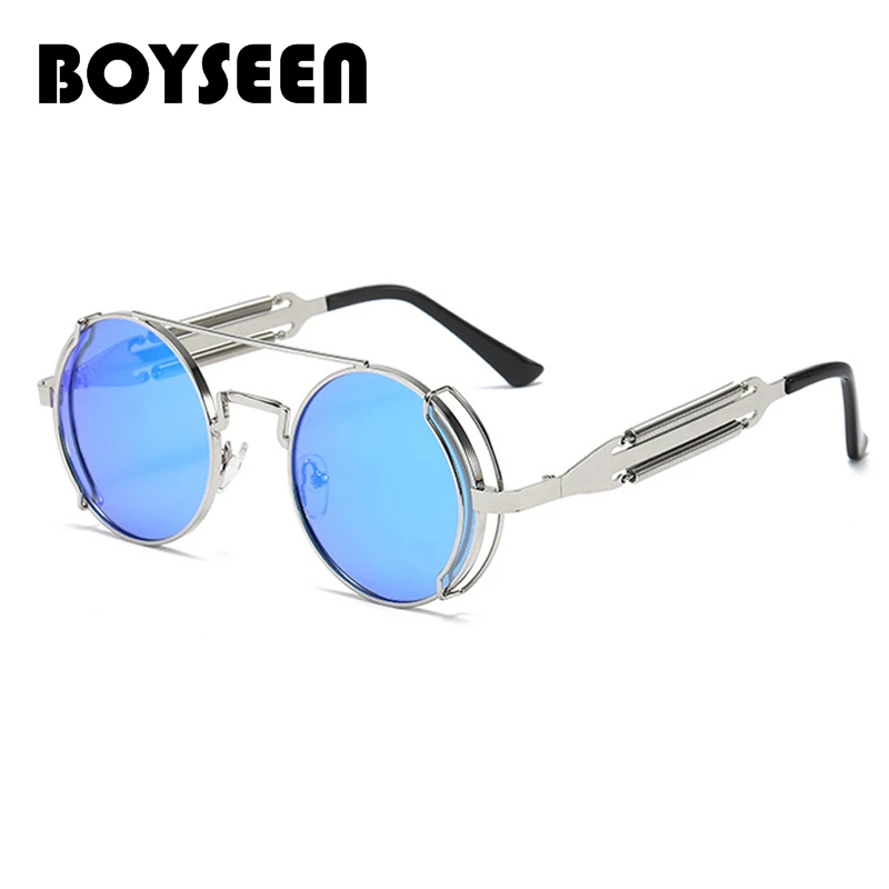 المعادن Steampunk النظارات الشمسية النساء الرجال موضة نظارات دائرية العلامة التجارية مصمم خمر نظارات شمسية عالية الجودة Oculos دي سول #4