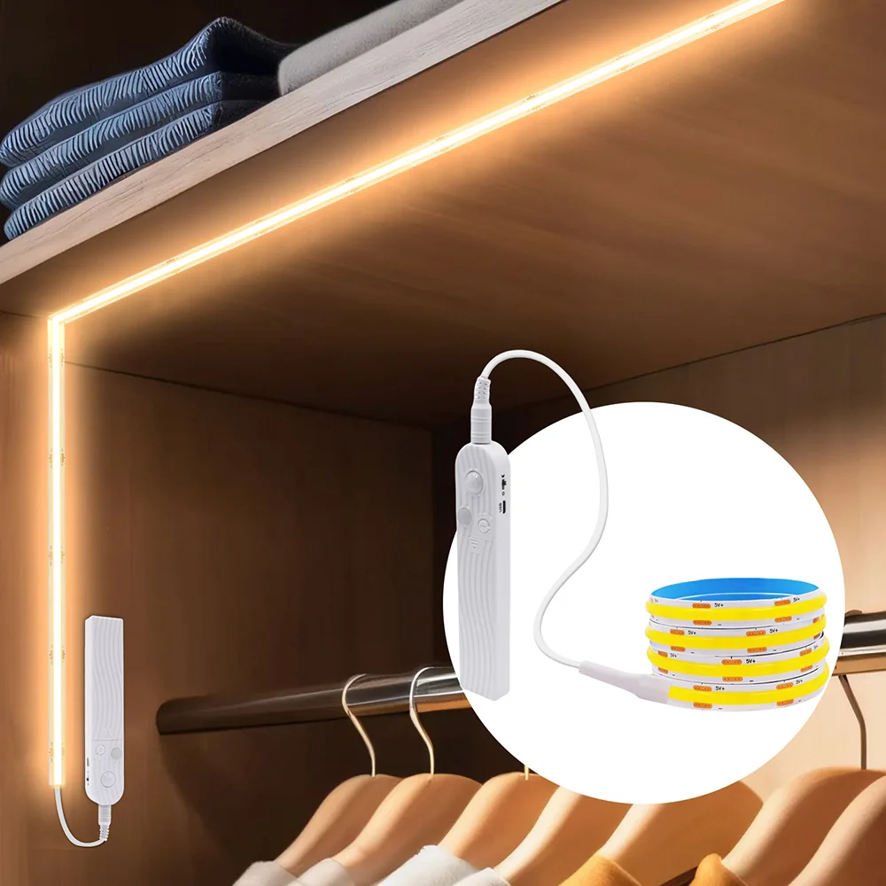 Czujnik ruchu COB Led Strip Light 5V Lampa indukcyjna DC Zasilana bateryjnie 320LEDs/m Elastyczna taśma Ciepły Biały Niebieski Czerwony Różowy RA90