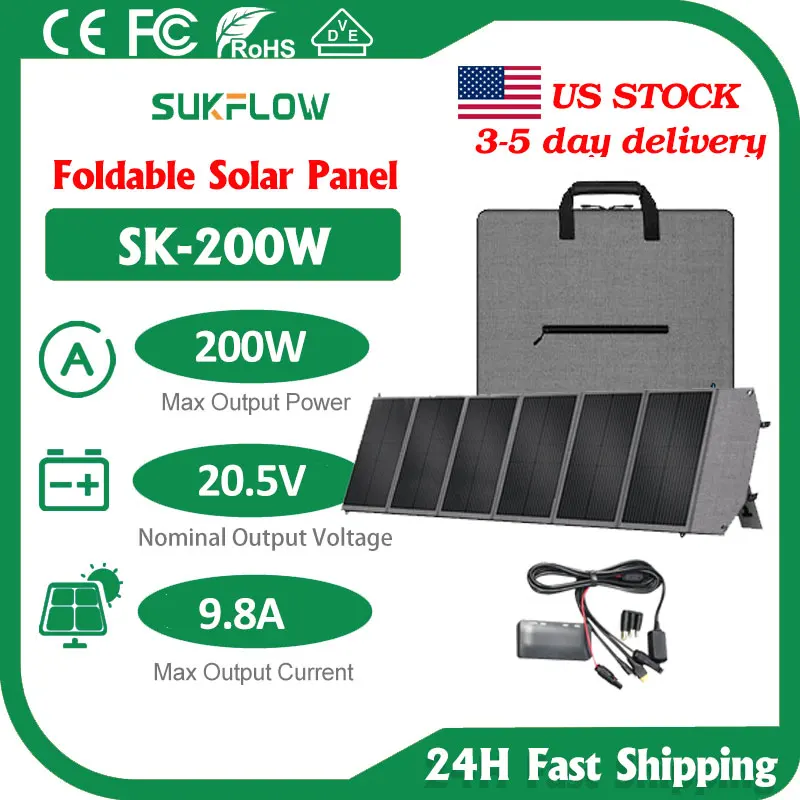 

200W Portable Solar Panel 20.5V Foldable Solar Charger Generator 23% Efficiency for Camping RV Emergency Power Supply