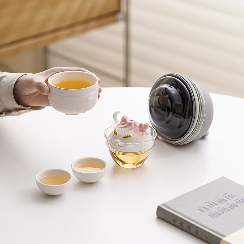 Thriving Xiaolongbao Travel Tea Set Portable Express Cup Museum University Conference Opening Merchandise Souvenir