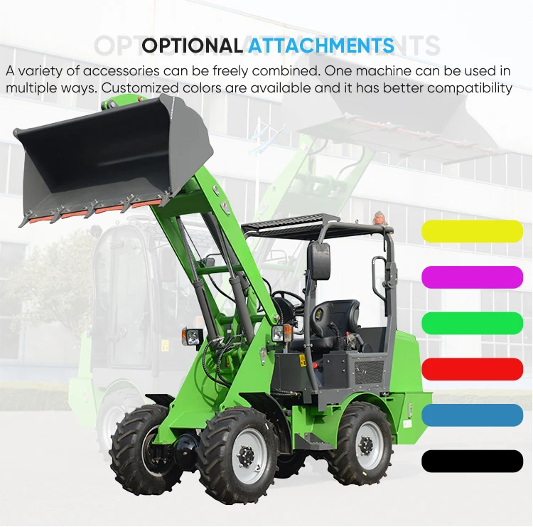 EV-10 Mini 4X4 Wheel Loader Listrik Teleskopik Pengangkut Roda Empat Mini Excavator Mesin Pemotong Rumput untuk Perawatan Taman Pompa Motor Inti