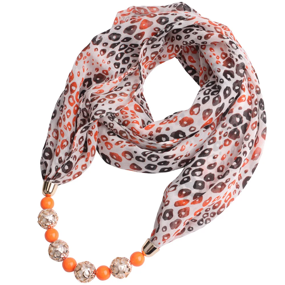 2026 European and American Chiffon Scarf Spring/summer Collection - Women's Pearl Necklace Pendant Scarf, Leopard Print, Snake