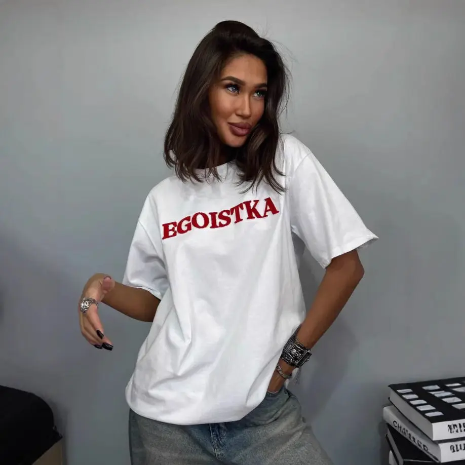 

The New Summer 2025 European American Style Fashionable Versatile Pure Cotton Commuting T-shirt with Letter Prints Is Trendy