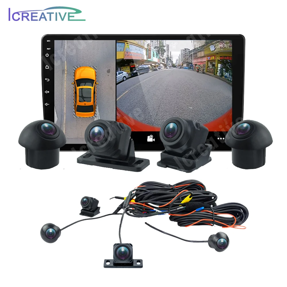 

Icreative 360° Panoramic Camera 720P HD Rear Front Left Right 3D Surround Accessories Car Android 10.0 Radio Plug and Play Chip