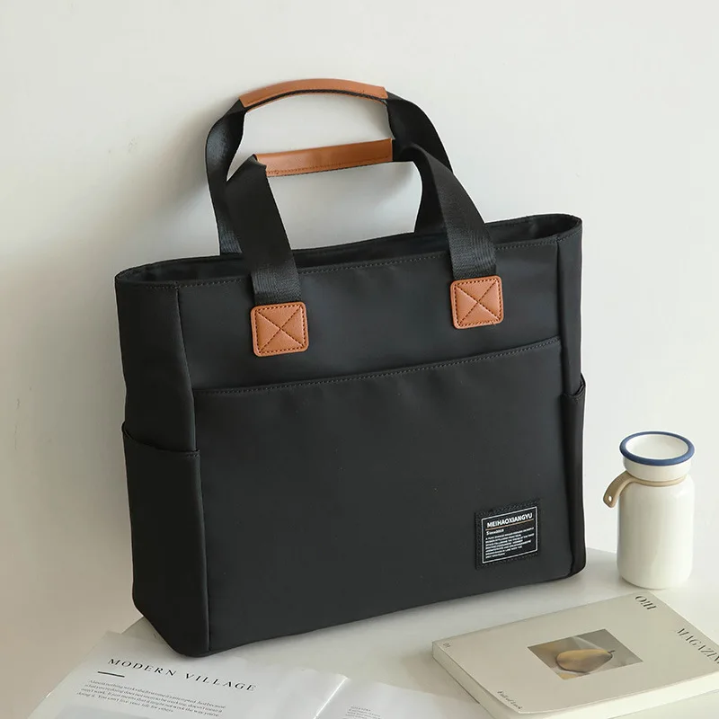 Men's Large Capacity Portable Briefcase Unisex Business A4 Document Hand Bag Oxford Laptop Bag for Commuting To and From Work