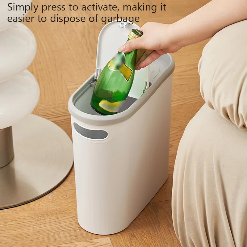 Cubo de basura para el hogar de gran capacidad, cubo de basura para baño, cubo de basura creativo para sala de estar con sistema de presión, cesta de plástico para cocina.
