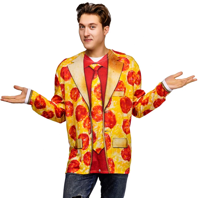 Pizza Long Sleeve Shirt Halloween Cosplay Men Food Pizza Costume Purim Party Fancy Dress Adult Funny Party Costume