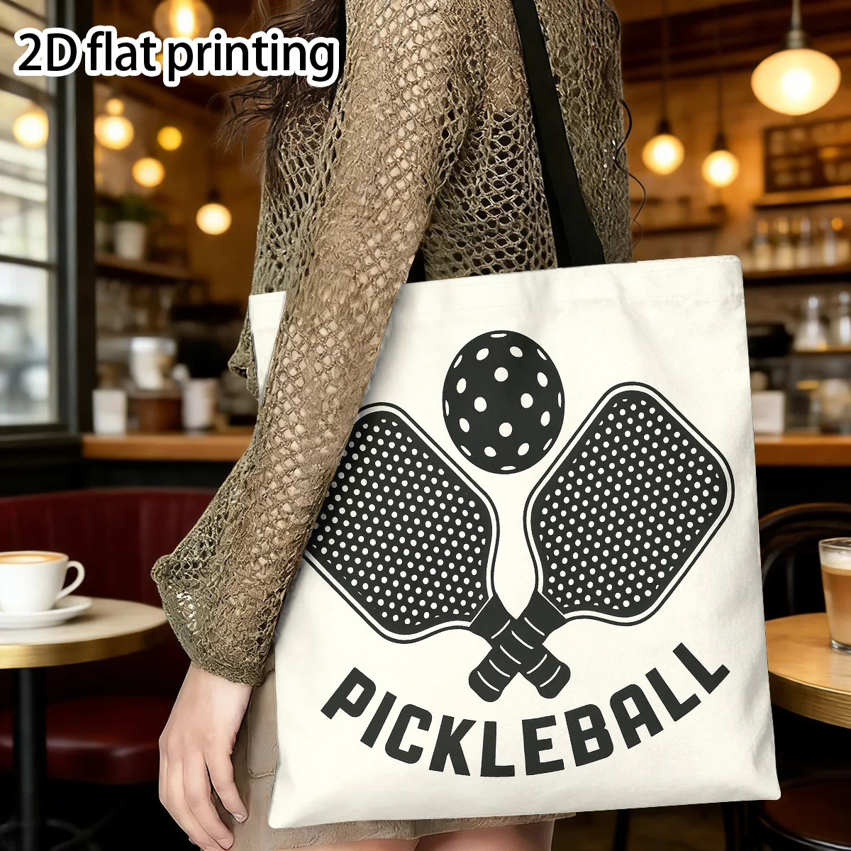 

Pickleball Print Tote Bag & Sling Bag Suitable for Outdoor, Shoulder Bag with Paddle & Ball, Casual Gift for Pickleball Lovers