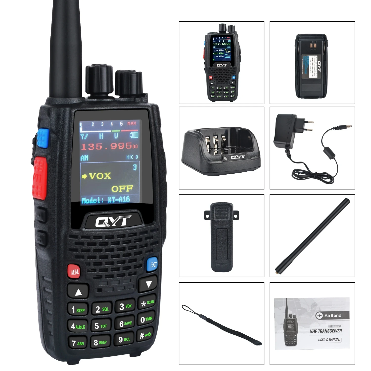 QYT KT-A16 6W 118-136MHz Aviation Transmitter Band Radio NOAA Weather Long Distance Handheld VOX Transmit Air HT Walkie Talkie