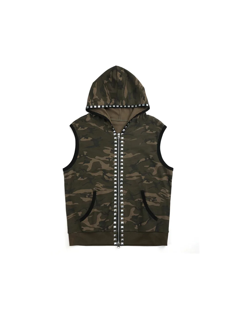 2026 new summer retro camouflage hooded sleeveless top, zipper vest jacket, street hip-hop casual trend, unisex versatile ins