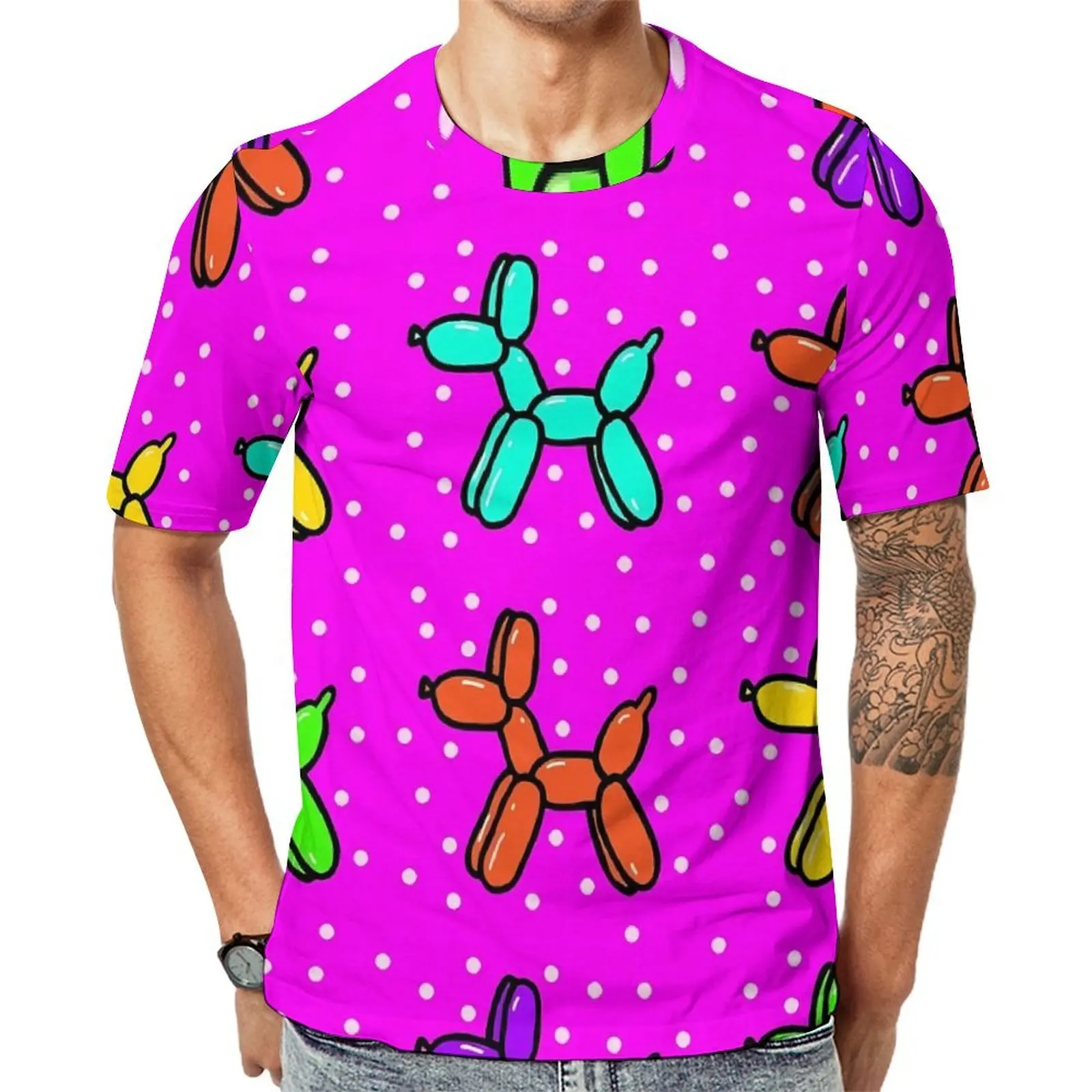 Plus Size T-Shirt Beach Balloon Dogs T Shirts Polka Dot Print Casual O Neck Tshirt Men Vintage Design Tops