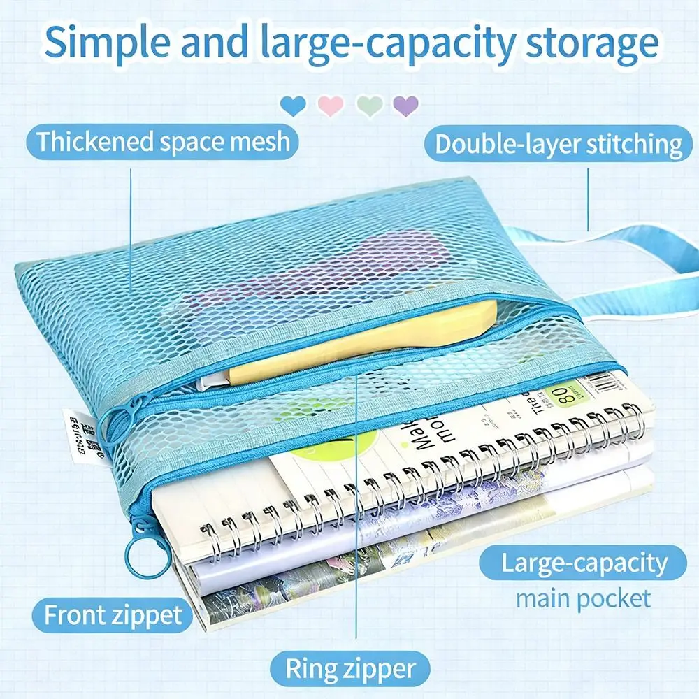Nylon Mesh Mesh Zipper Pouch Bag A4/A5 Multifunctional Document Bag Portable Thickened Transparent File Bag