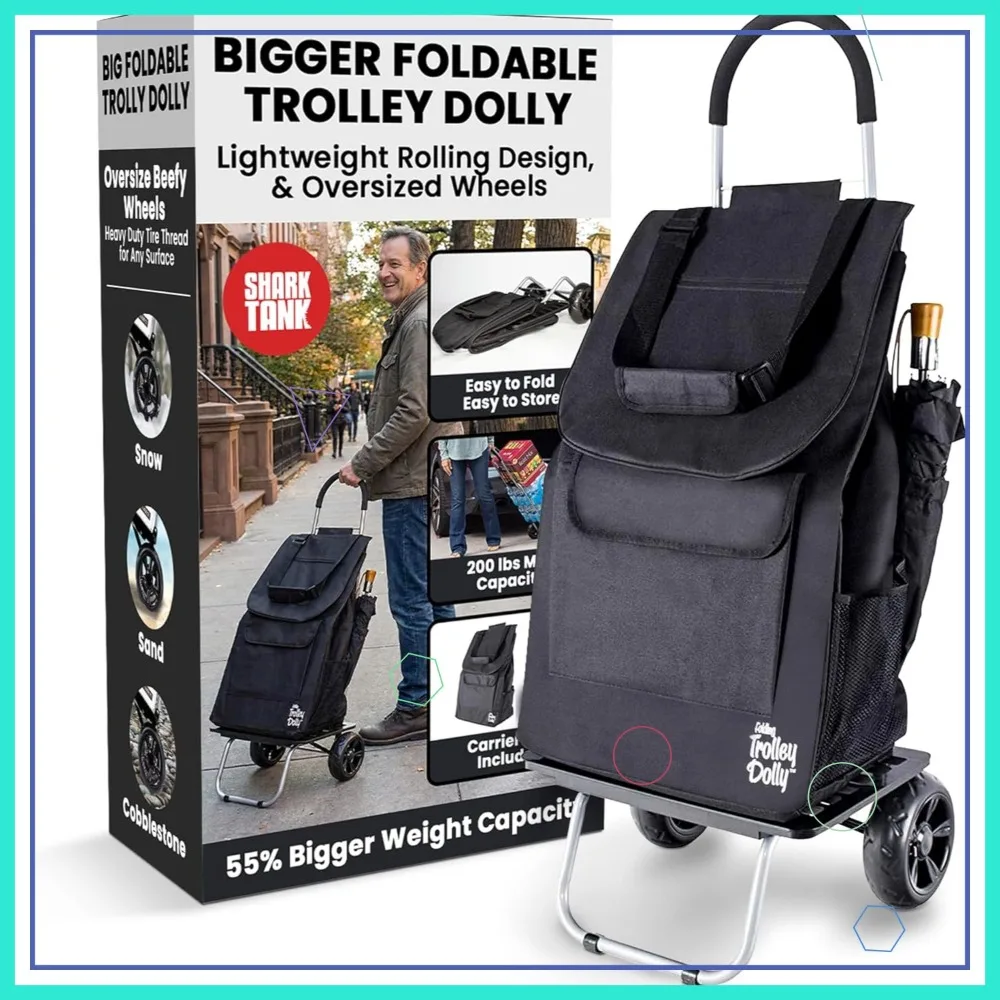 

Складная тележка для покупок, большая тележка-платформа для продуктов и тяжелых грузов, черная