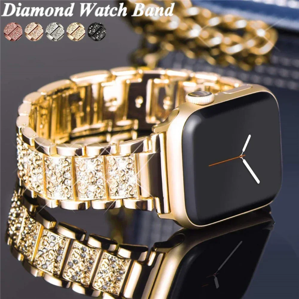 Luxury Diamond Strap For Apple Watch Band Ultra 2 49mm 38 40mm 41 42 44 45mm Stainless Steel Bracelet For iWatch Series 8/7/6/5