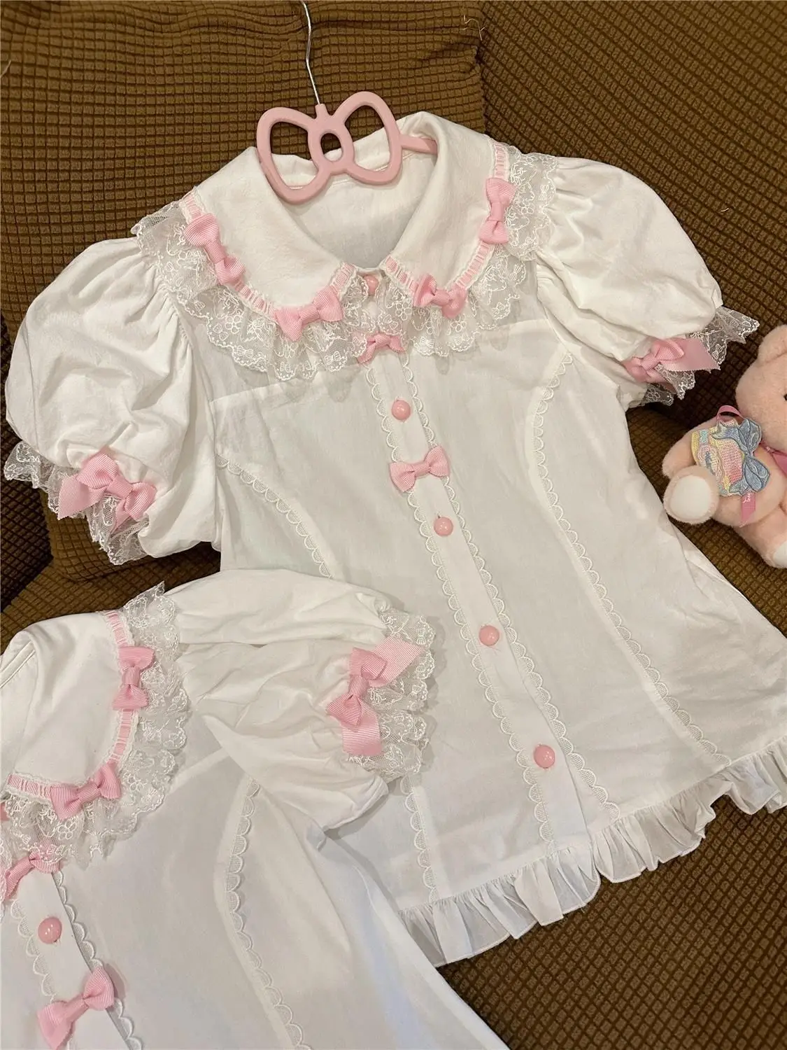 2025 Vrouwen Kawaii All-Match Japanse Leuke Lolita Blouses Peter Pan Kraag Zomer Shirt Tops Meisjes Zoete Bladerdeeg mouw Chic Blouse