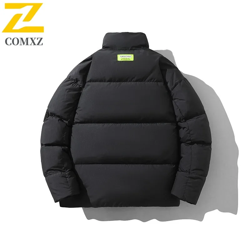 COMXZ Men Down Jacket Classic Stand Collar Outdoor Cycling Windproof Warm Coat Street Fashion Lightweight Autumn Winter Garment