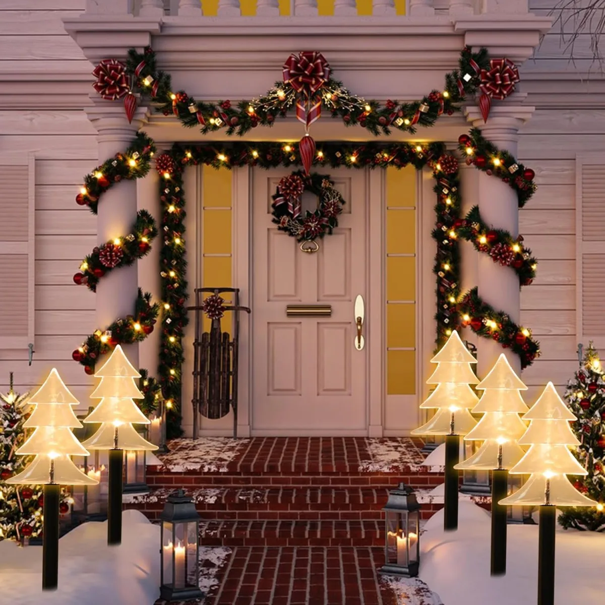 5 قطعة/المجموعة عيد الميلاد حصة ضوء مع نجمة ندفة الثلج جرس شجرة عيد الميلاد شكل مع 8 طرق لحديقة ساحة مسار فناء عيد الميلاد الديكور #3