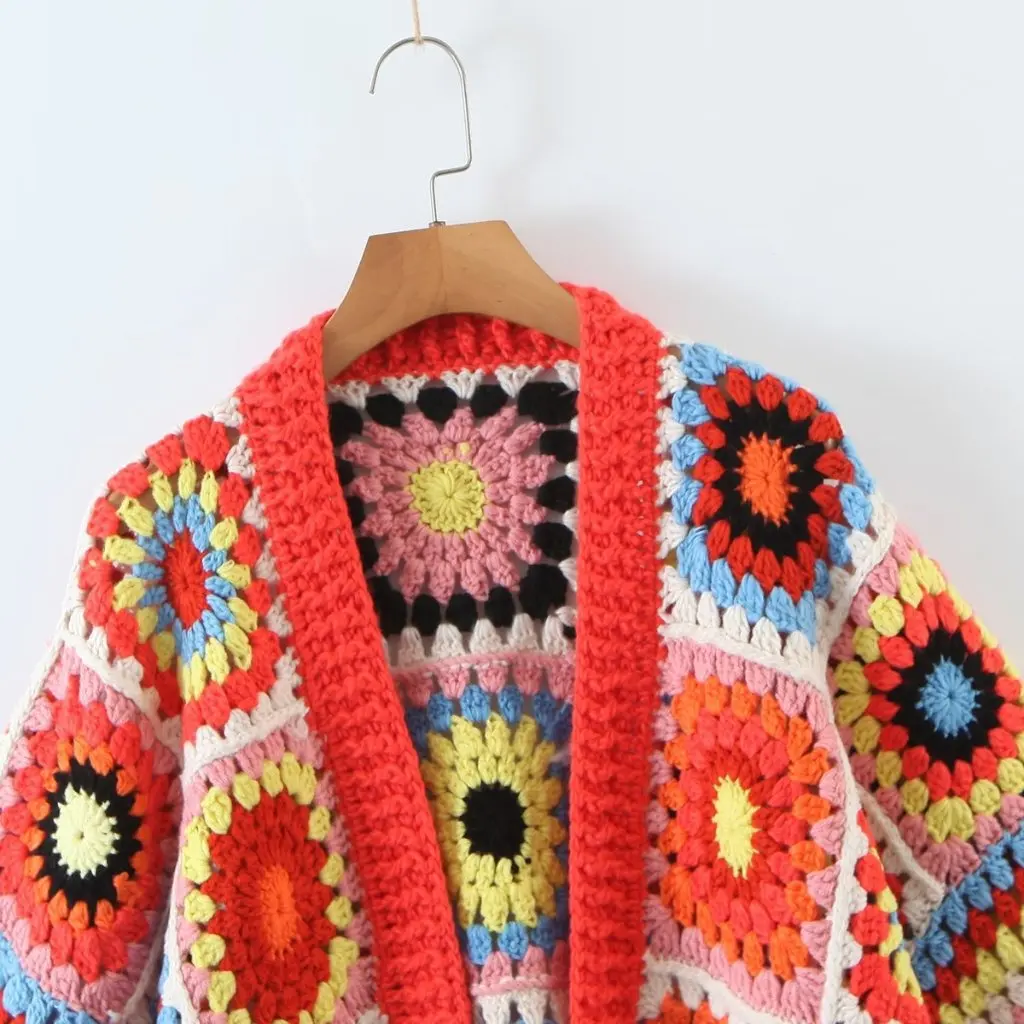 

Elegant Casual Women's Plaid Knit Sweater Handmade Loose Fit Spring Autumn European American Style Fashion