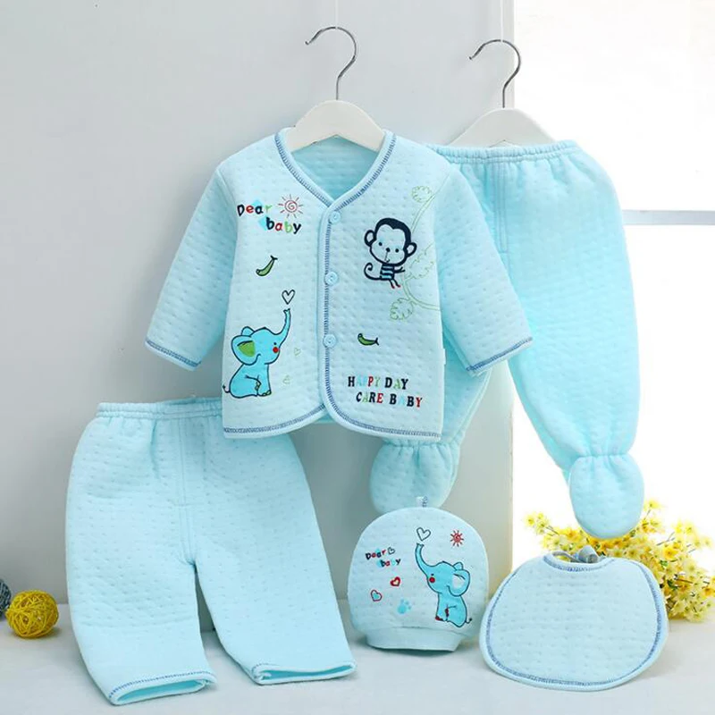 Bekamille 5pcs/set Autumn Winter Newborn sets Baby warm Cotton Girls Boys cartoon suits  infant kids clothing Good quality