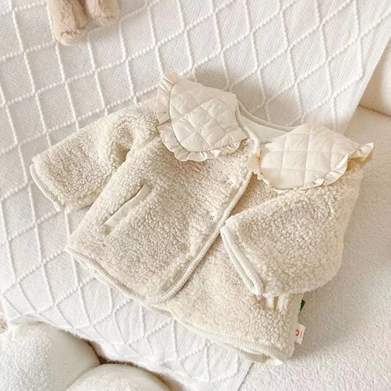 

Пушистые куртки для девочек, зимняя теплая одежда принцессы, детские осенние стеганые пальто, плотная верхняя одежда с отложным воротником для малышей, От 1 до 6 лет