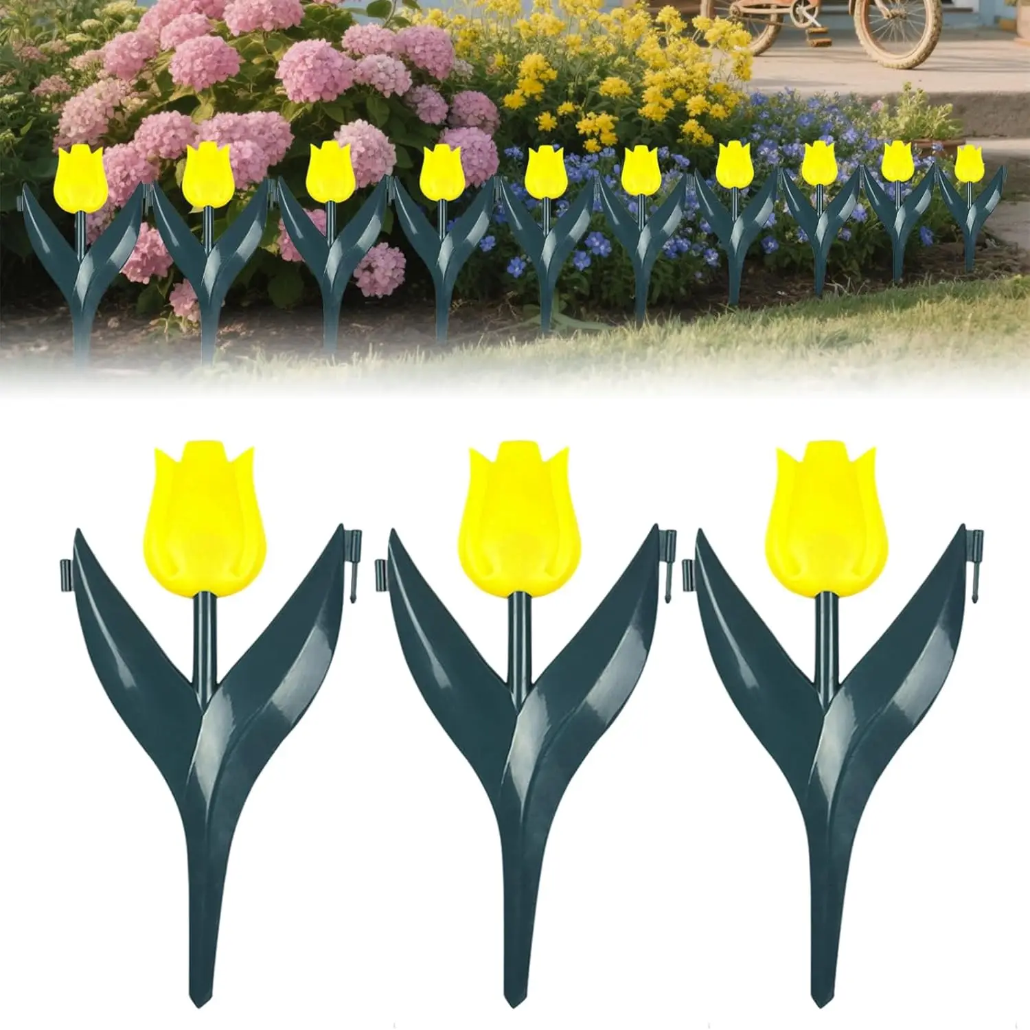 

10PCS Tulip Shaped Decorative Garden Fence Plastic Tulips Landscape Edging Border for Flower Fence Garden Pathway Walkway Decor