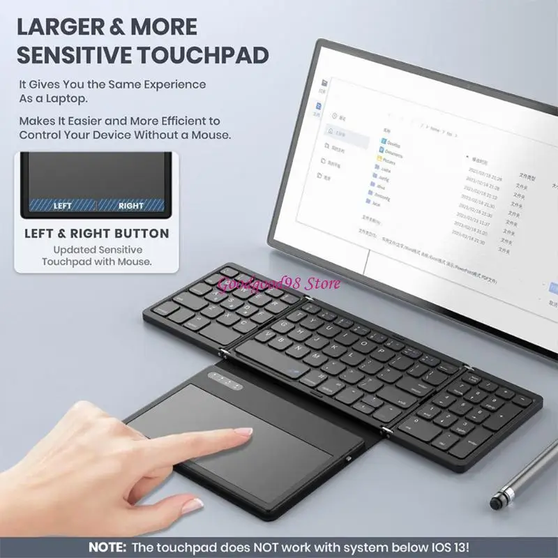 Foldable Keyboard BT3.0 Wireless With Integrated Touchpad And Numpad Long Battery Service For 30Hrs Uninterrupted Work 