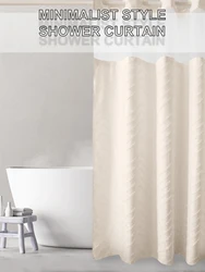 Beige  Double Thickeness Shower Curtain Removable Waterproof Shower Curtain Soft Fabric Bathroom Bathtub Bathroom Accessories