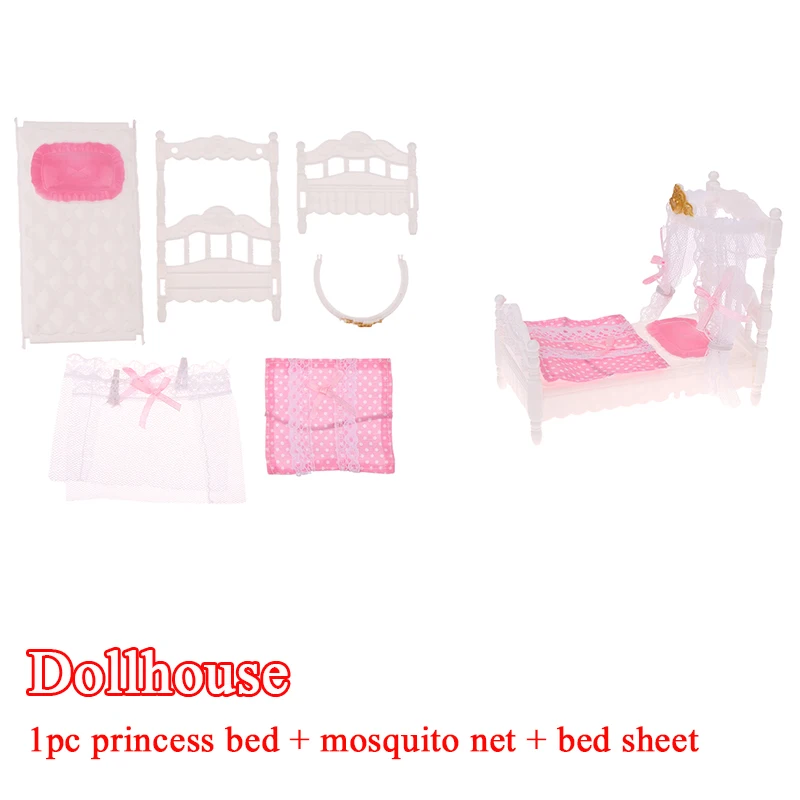 1/12 Dollhouse Princess Bed Bedsheet Mosquito Net Kit Dollhouse Bed Room Furniture Decoration Dolls House Accessories