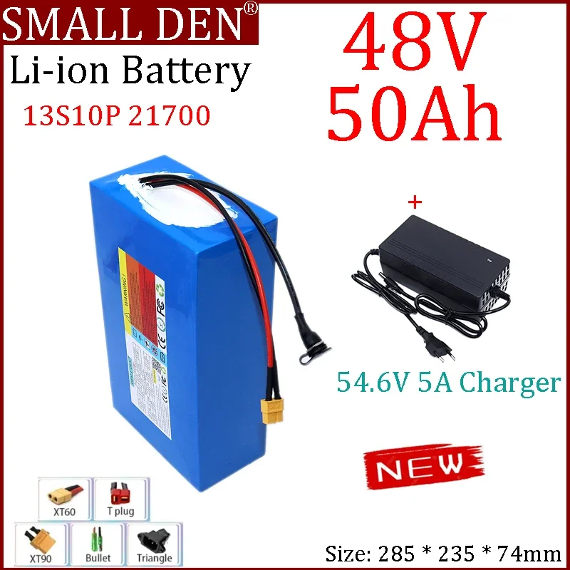 NEW 48V 50ah 21700 lithium battery 13S10P built-in Bms 0-2500W high-power electric motor for power tools+5A Charger