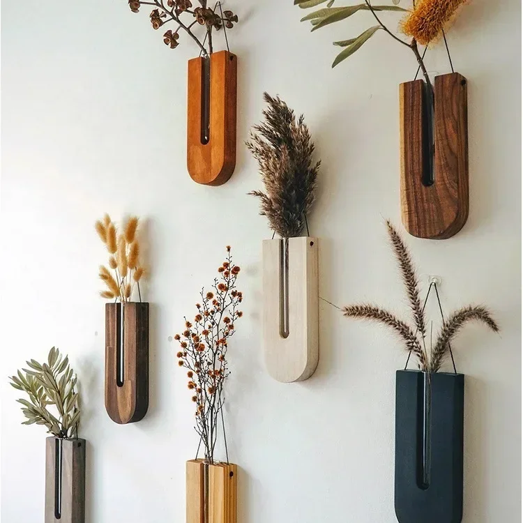 Wooden Rope Wall Hanging Shelve Plant Flower Arrangement Plant Hangers Wood Wall Hydroponic Plant Rack for Home Decor Vase Rack