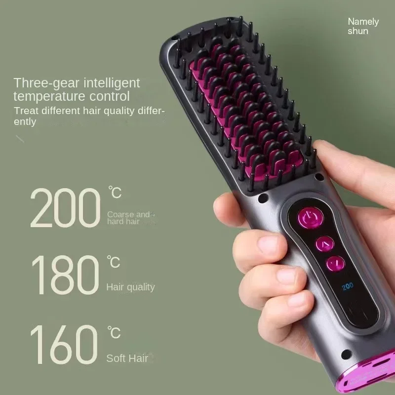 

2023 Dual purpose curling straightening styling comb hair salon portable charging straightener USB wireless curling comb