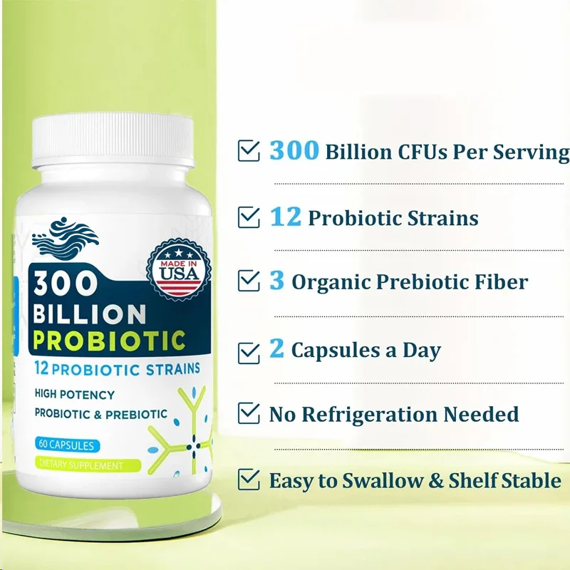 300 Billion Colony Units Of 12 Organic Probiotics Containing Prebiotics Promote Digestive,intestinal,immune,and Bloating