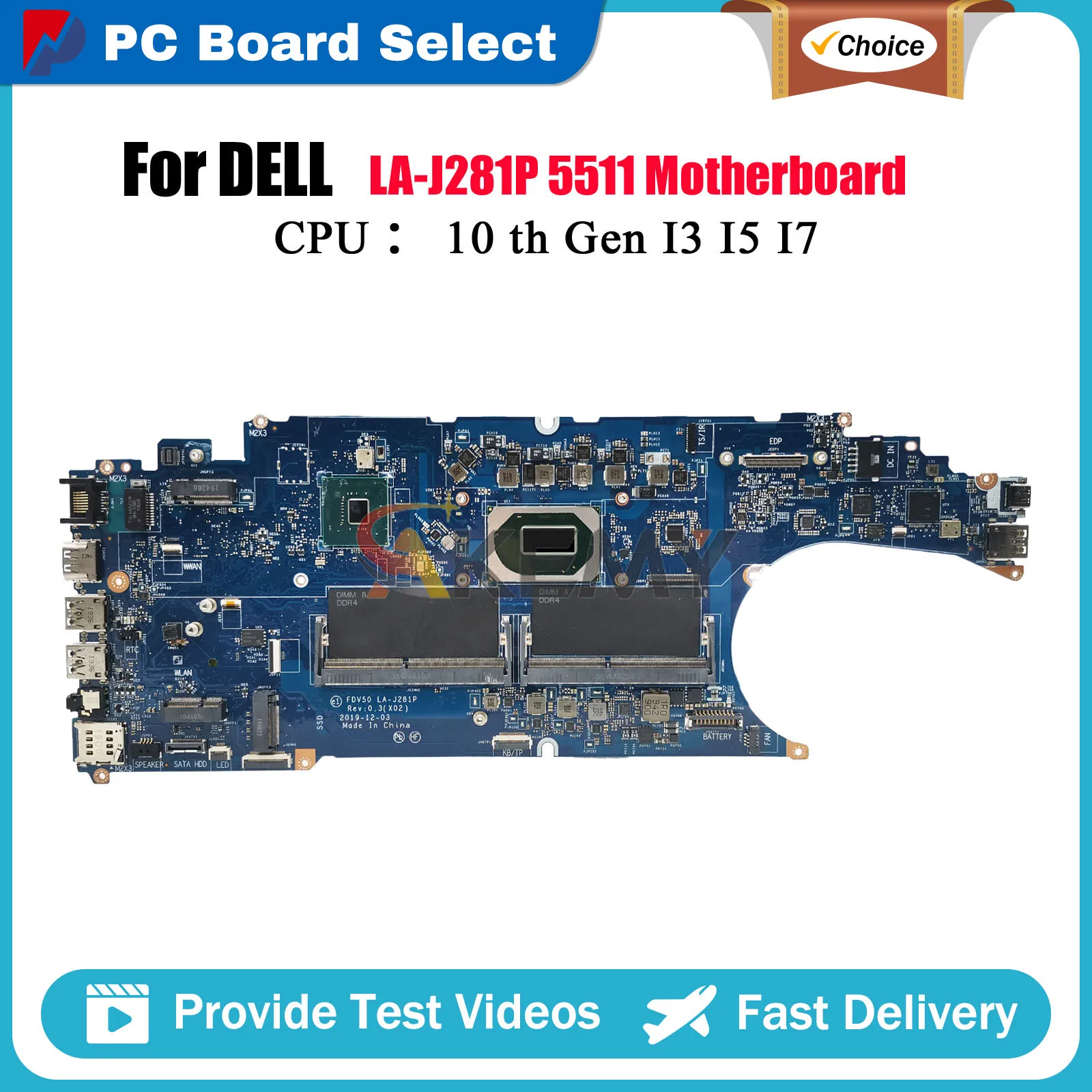 ノートパソコンのマザーボード Dell 5511 FDV50 LA-J281P I5 I7 10th CPU CN-09XKR8 CN-093YRG CN-0JK8G1 CN-0C33CM テスト済み OK