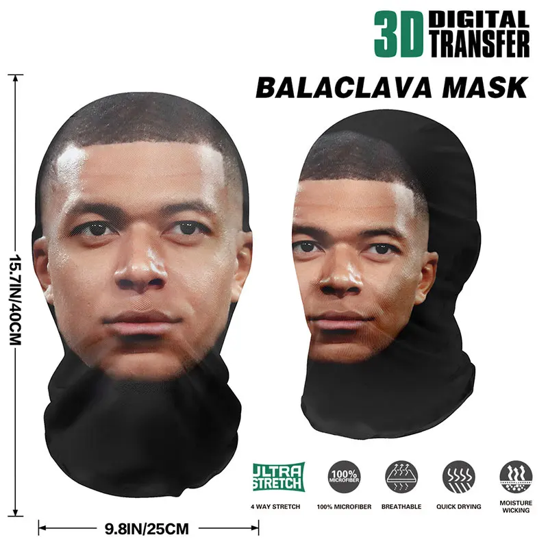 Lustige führende Fußballstar Gesichts maske Unisex Sturmhaube Mbappe Kopf bedeckung Cosplay 3D Sonnenschutz Gesichts schutz Schal Kopf bedeckung