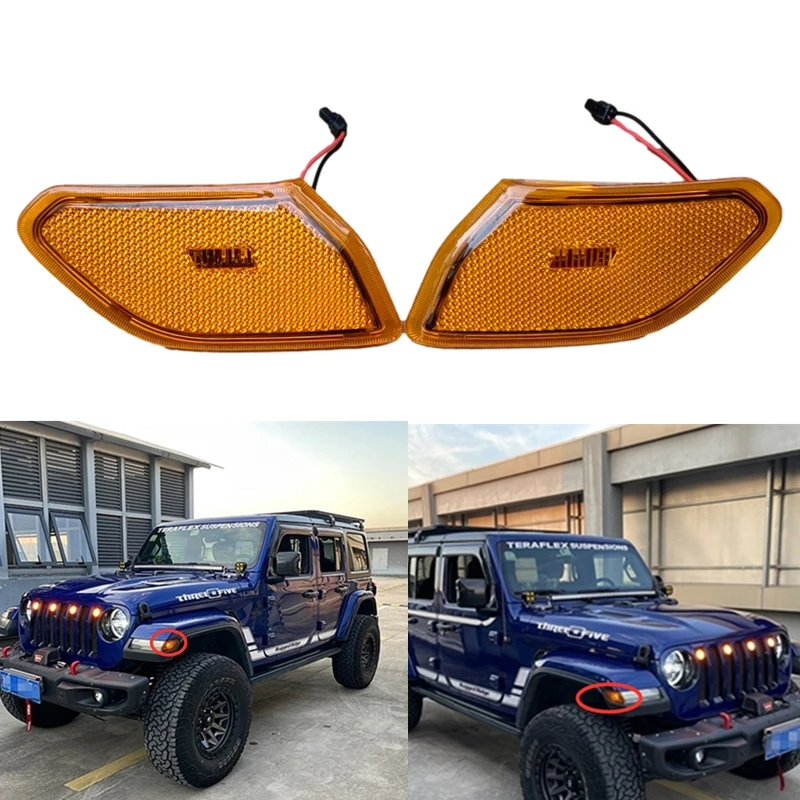 1pair Led Front Turn Signal Light Side Marker Light for Jeep Wrangler JL 2018 2019 2020 Led Front Fender Lamp