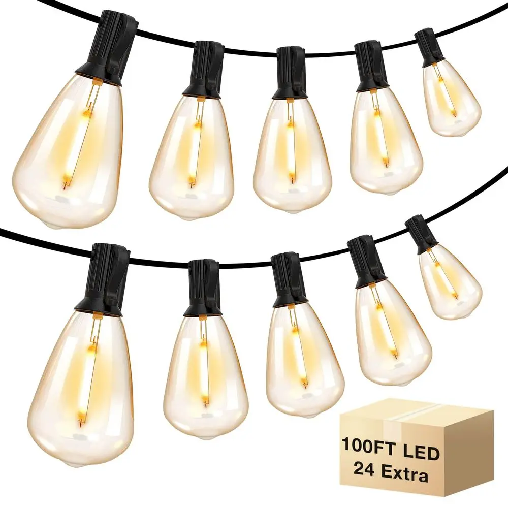 

Outdoor String Lights Waterproof, ST38 Globe Led Patio Lights With 24 Edison Vintage Bulbs, Connectable Outdoor Lights For Yard