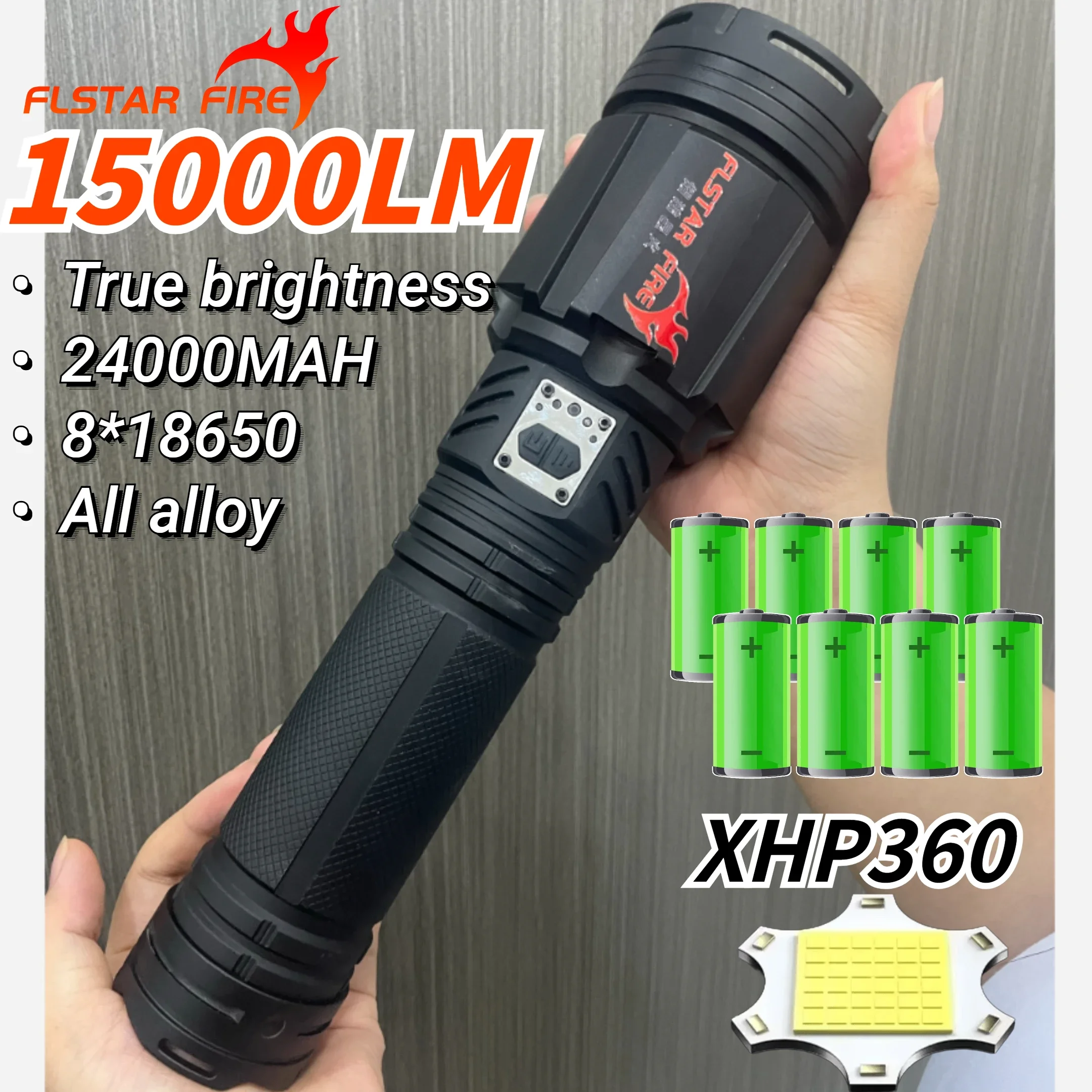 

15000LM 8 Batteries Super Bright LED Flashlight Long Range Zoom USB Charging Torch Outdoor Camping Waterproof Tactical Lantern